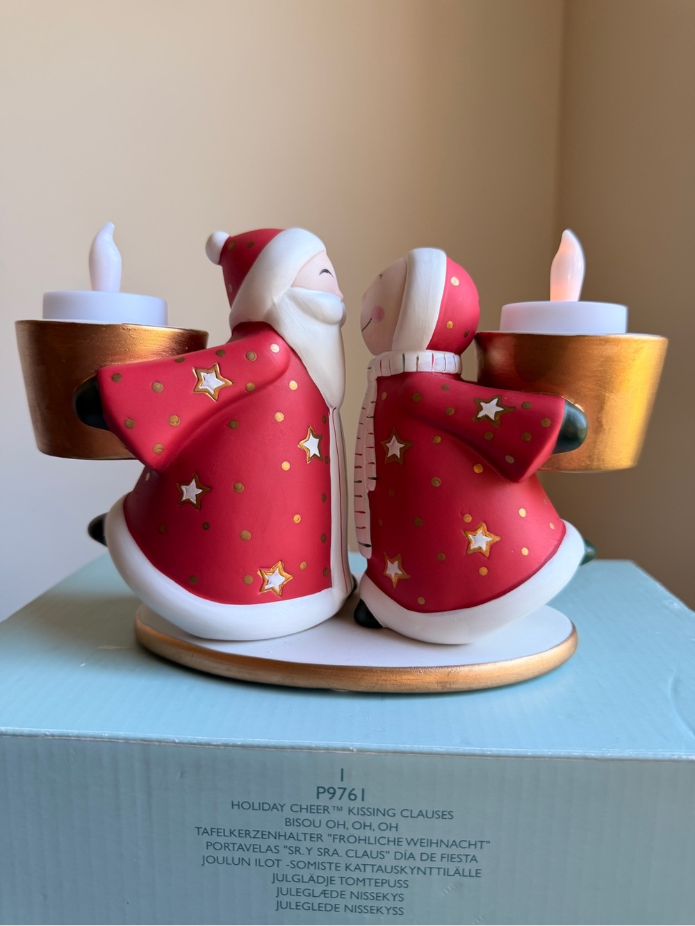 BRAND NEW PartyLite Holiday Cheer Kissing Claus Candle Holder P9761 Vintage NEW